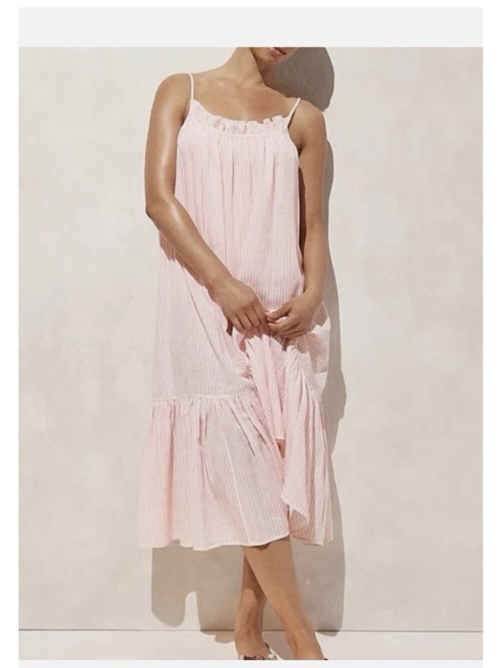 J. Crew Ruffle Beach Dress in Stipe Airy Gauze Size Xs - S Maxi